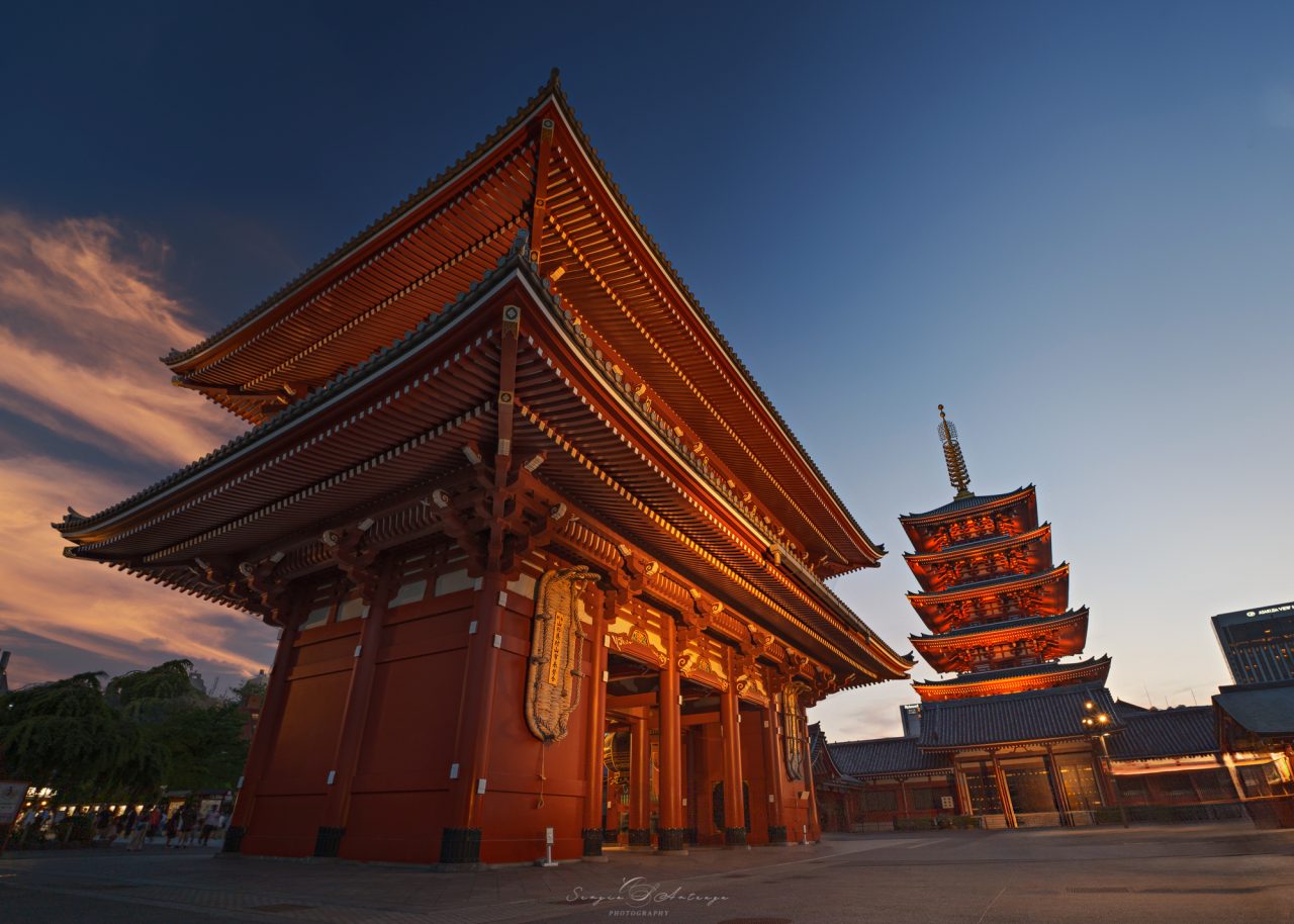Fotografía de paisaje Japón templo Senso-ji fotografía atardecer Japón